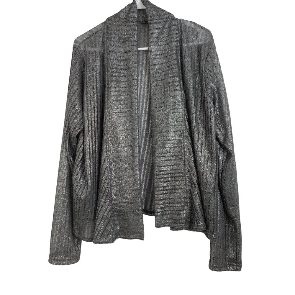 Gunmetal Silver Metallic Cardigan Semi Sheer Open REE10500 Evening GUC